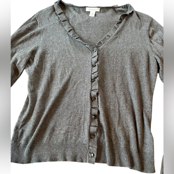 Kenneth Cole Reaction Cardigan/Sweater With Ruffled Neckline Size Large Gray - Picture 6 of 13
